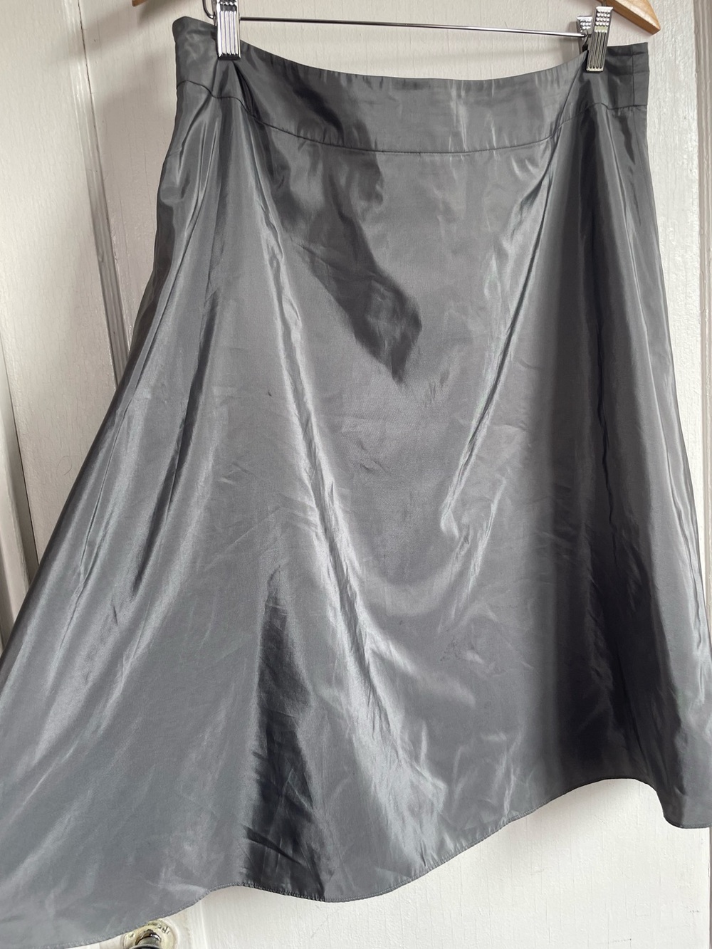 Banana Republic Silk Blend Pewter A-Line Midi Skirt 14 Silver Grey Lined Office